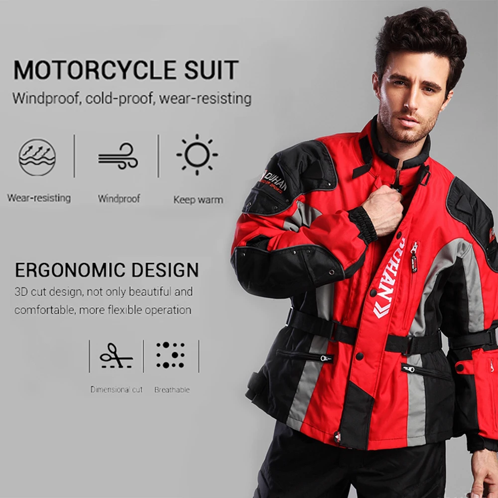 DUHAN Motorcycle Jacket Pants Suit Waterproof Racing Jacket Protective Motocross Lining Four Seasons Motorcycle Men S-3XL
