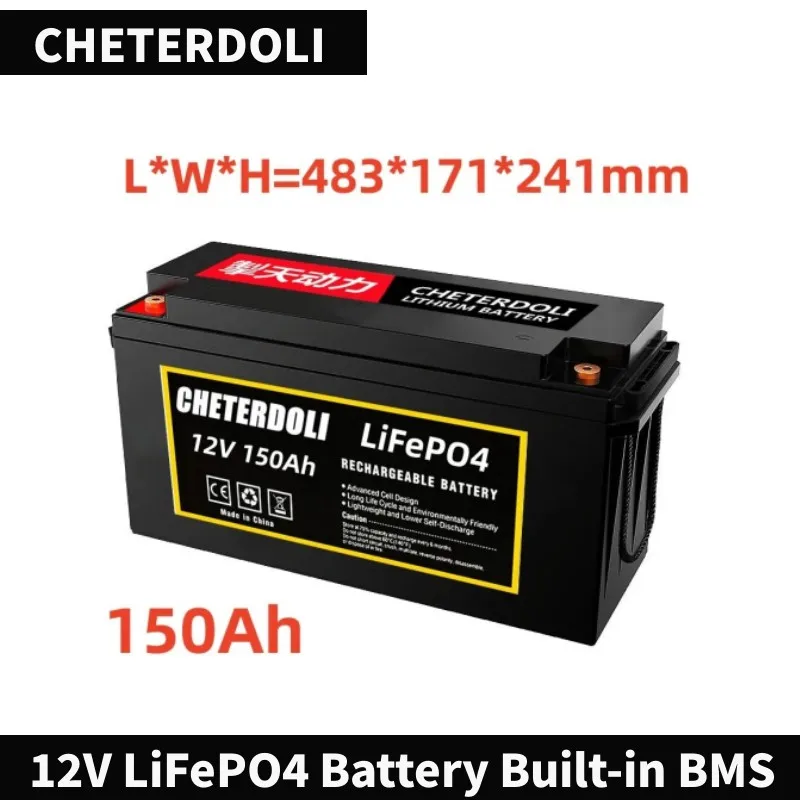 

LiFePO4 Battery 12V 300Ah Built-in BMS Lithium Iron Phosphate Cell For RV Campers Golf Cart Off-Road Off-Grid Solar With Charger