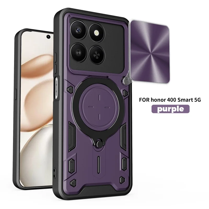 Enhanced Armor 5G Phone Case with Magnetic Car Holder and Slide Lens Protection