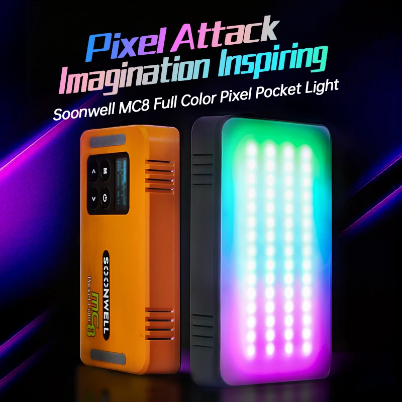 Soonwell RGB LED 비디오 조명 사진 필 라이트, 패널 라이트, 사진 스튜디오 램프, 브이로그 라이브 스트리밍용, MC8, 2600-6000K, 8W