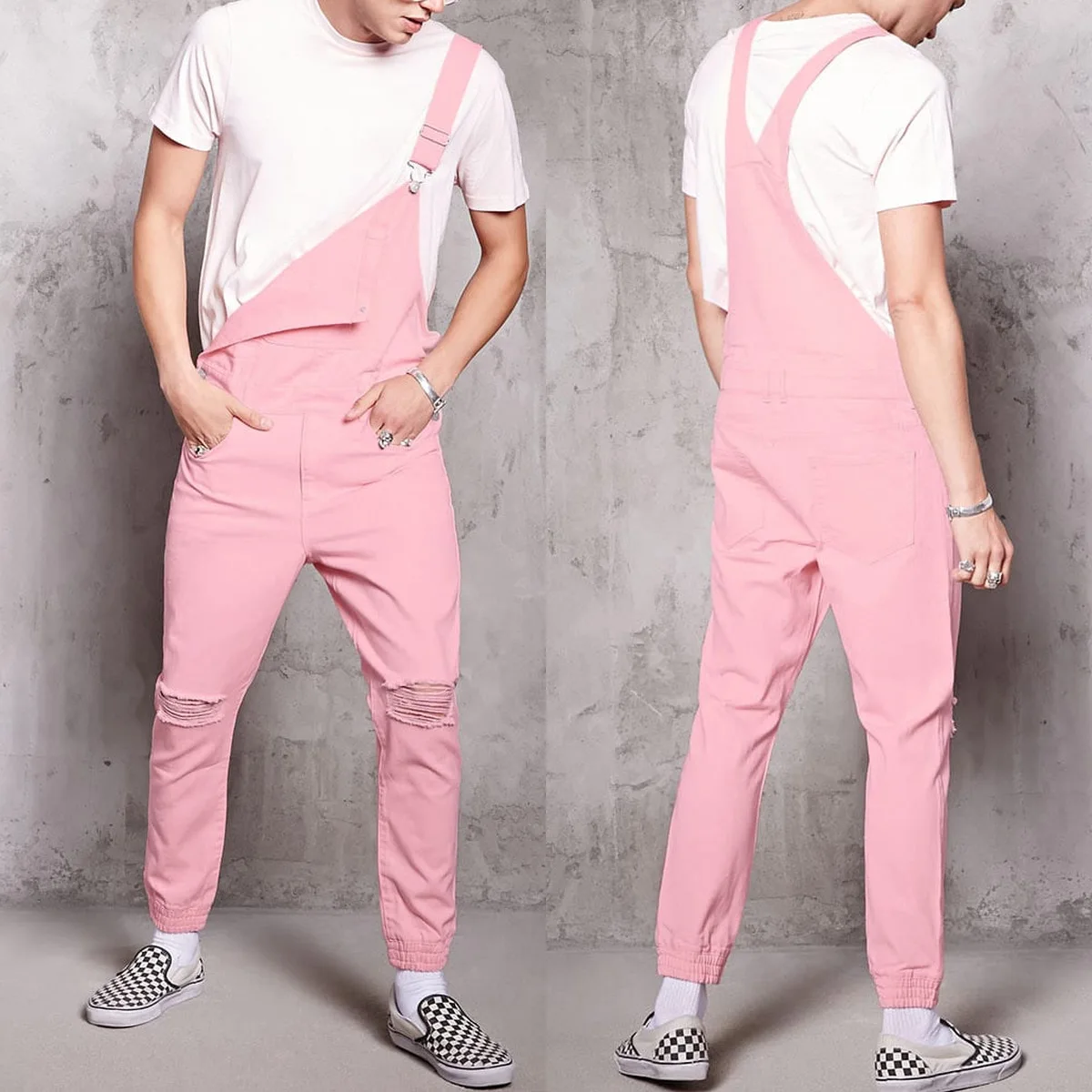 Suspenders Autumn Vintage Jeans Jumpsuits Men Casual Pockets One Piece Pants Male Washed Straight Ripped Denim Overalls