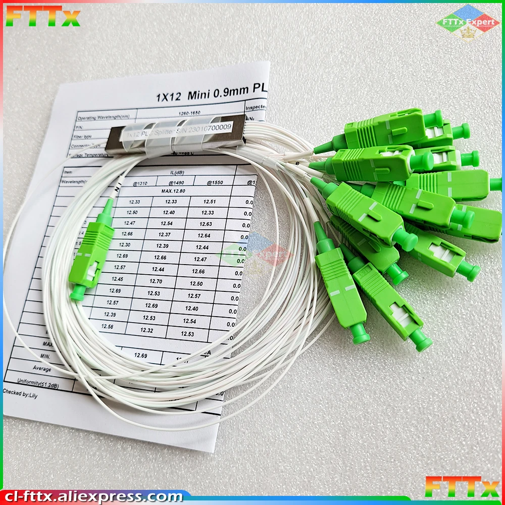 Free Shipping 5-10pcs/lot Fiber Optical PLC Splitter 1X12 SC/APC SM 0.9mm G657A1 PVC 1m FTTH 1:12 PLC Splitter