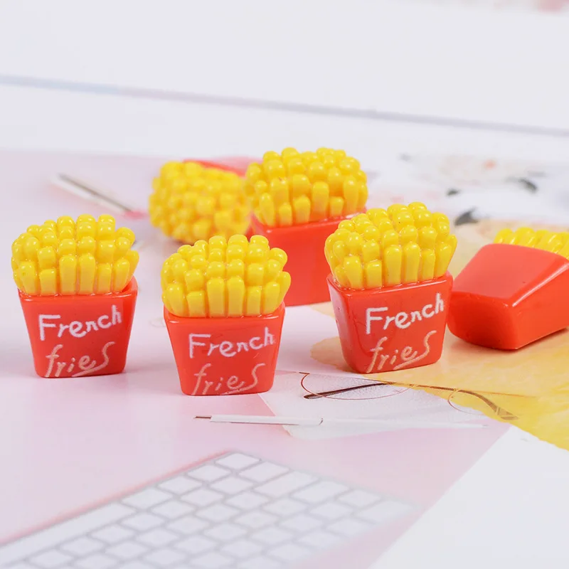 

10pcs Kawaii 3D French Fries Simulation Miniature Food Flat Back Resin Cabochon DIY Jewelry Phone Case Accessories