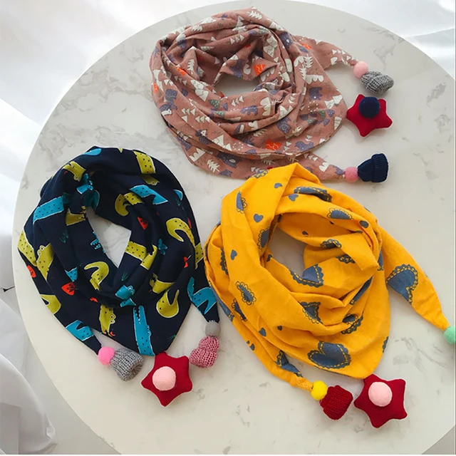 Children scarf winter baby cotton cute cartoon scarves warm neckerchief for kids girls boys soft triangle