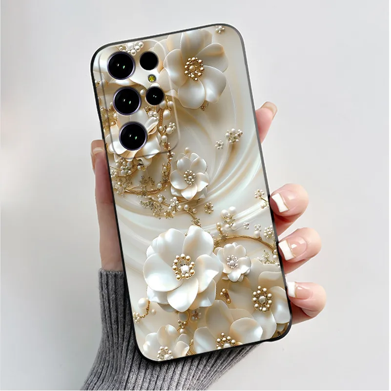 Cute Flower Cartoon Black Silicone Phone Case - Soft, Printed Cover