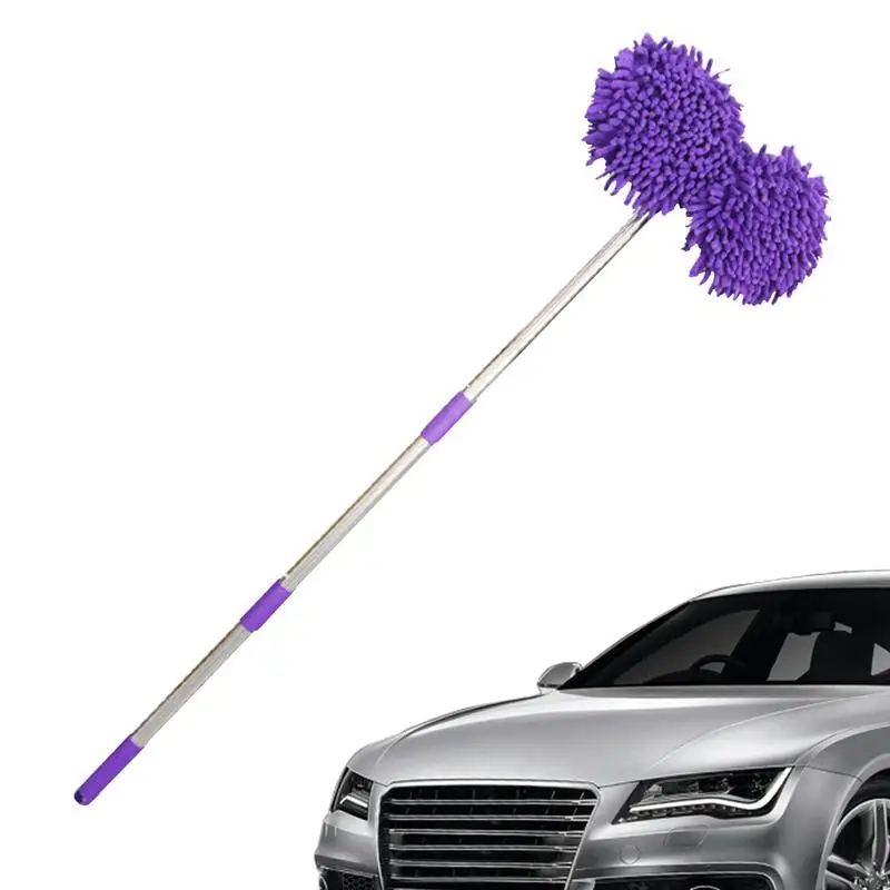 

Car Wash Wand 2 Head Car Wash Mop Car Spinning Washing Brush Adjustable Mop To Clean Trucks RVs Pickups And Buses