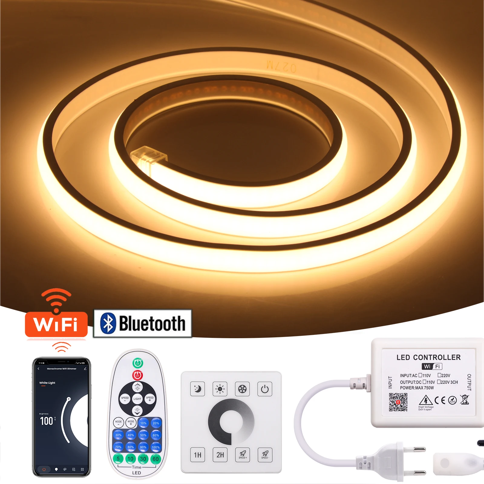 Tubo Luminoso LED RGB Neon 3m, WiFi, Esterno, Dimmerabile IP67, 12V (tedesco/DE Descrizione)