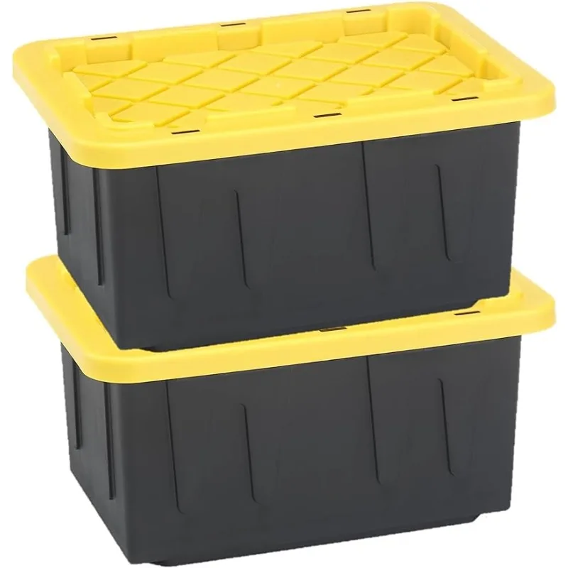 

Homz 15-Gallon Durabilt Plastic Stackable Storage Organizer Container w/Snap Lid and Hasps for Tie-Down Straps or Locks(2 Pack)