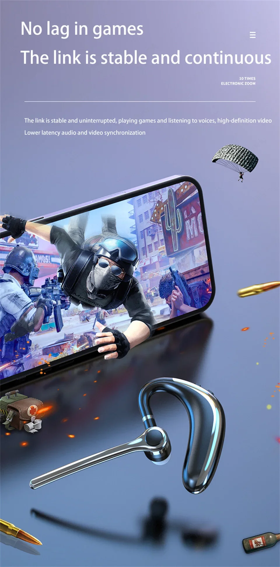 Wireless Headphones Single Ear Bluetooth Earphone With Microphon Noise Cancelling Talking Headset Busines Auriculares Driving