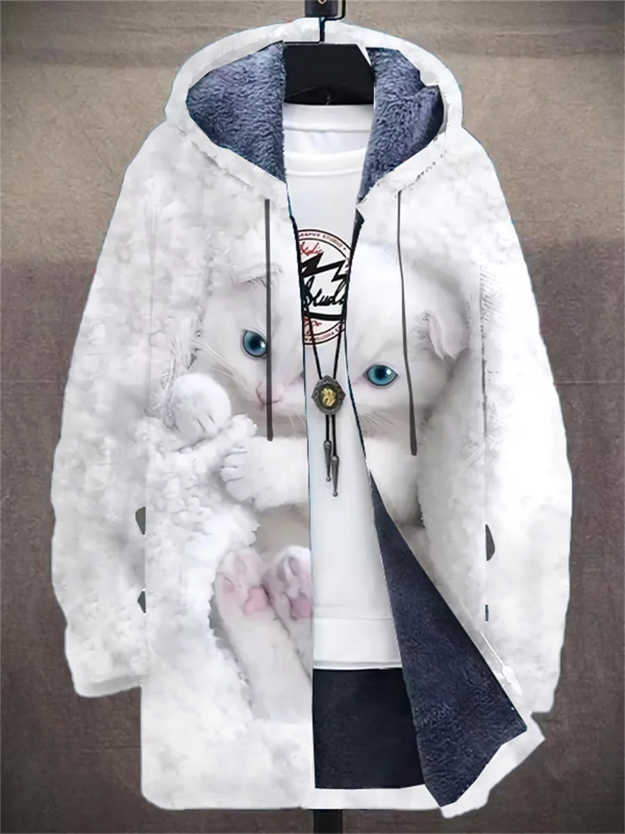 2023 new autumn and winter men's coat warm fleece hooded sweatshirt animal series daily zipper sports casual jacket