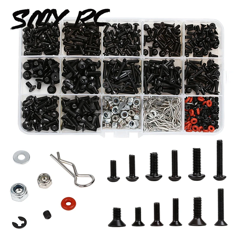 

500PCS RC Car M3 M4 Metal Screws Nuts Box for 1/10 RC Crawler Car Axial SCX10 90046 Traxxas Trx4 Redcat Mst HSP