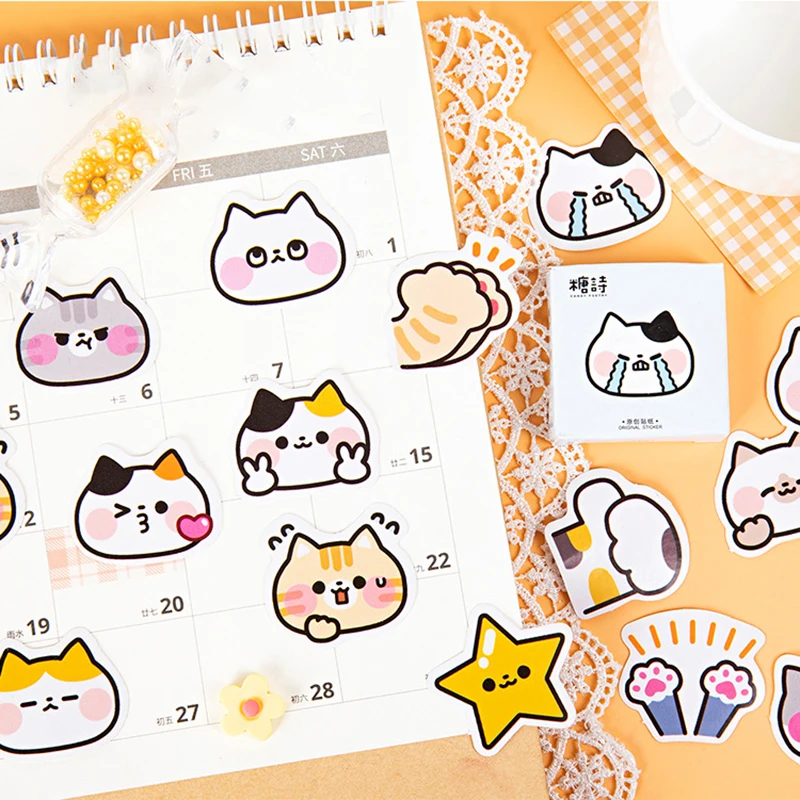 45pcs Cute Cartoon Cats Stickers Kawaii Envelope Sealing Labels DIY Scrapbooking Journal Planner Decorations Korean Stationery 100 500pcs round cute reward stickers for kids school encouragement students games toy sticker 1inch sealing labels scrapbooking