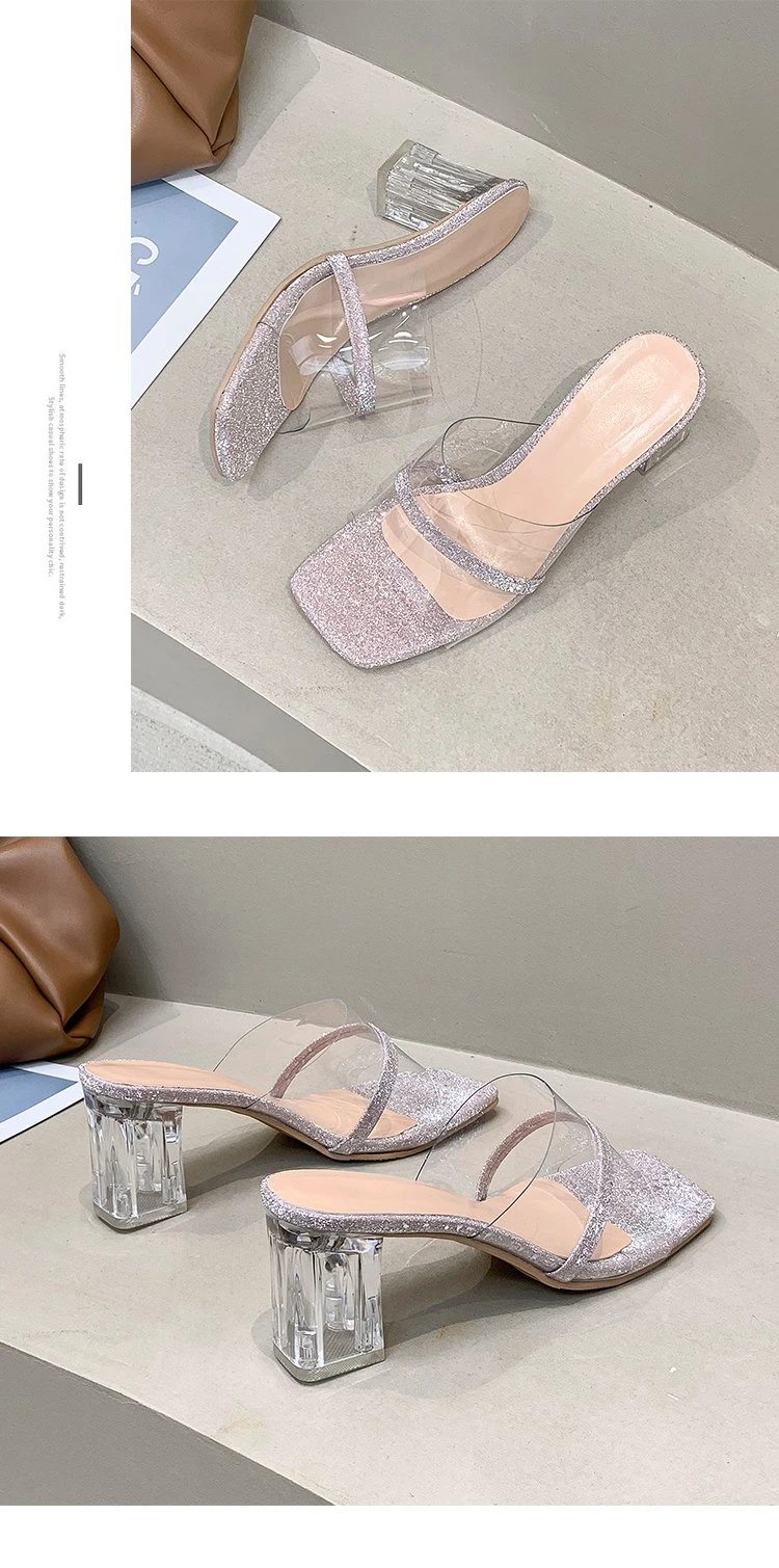 Silver Wedding Female Main Wedding Dress Wear 2022 New Bride Shoes French Pregnant Women's Thick Heels Expose Toe Ladies Sandals