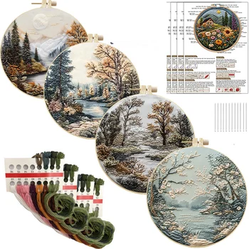 Nature Scenery Embroidery Kit for Beginners with Pattern Needlepoint Starter Kits for Adults Starter Embroidery Set 1