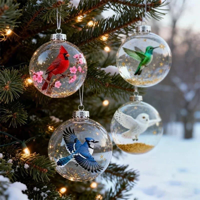 Nature's Birds Clear Christmas Ornament, Hummingbird Christmas Tree Ornaments, For Xmas Decor, Clear Balls For Home Decor