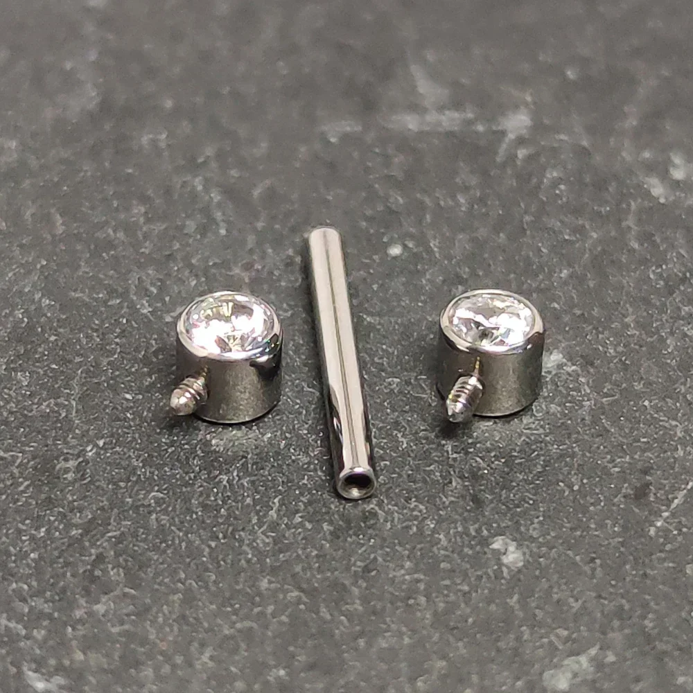 Titanium Zircon Nipple Barbell Rings with CZ Bezel Set