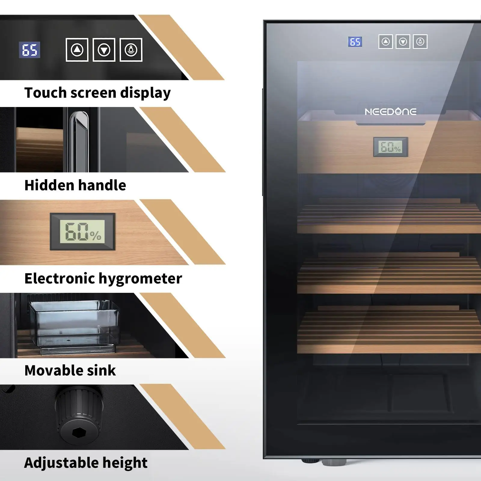 NEEDONE 48L Capacity Cigar Humidor with Heating & Cooling Temperature Control System Quiet Thermostatic Electric Cabinet Cooler 6