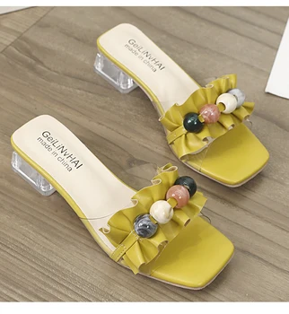 Zapatillas Frías Mujer Verano Nuevo Estilo Francés Transparente Cuentas Plisadas Con Arrastre Fresco De Playa En Cristal 1