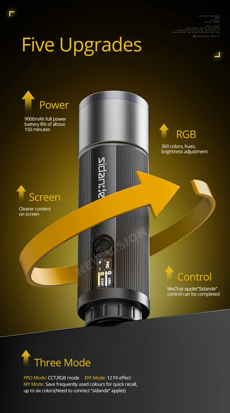 SIDANDE 12W 3500-7000k RGB light Built-in 9000mAh battery Endurance 150 minutes