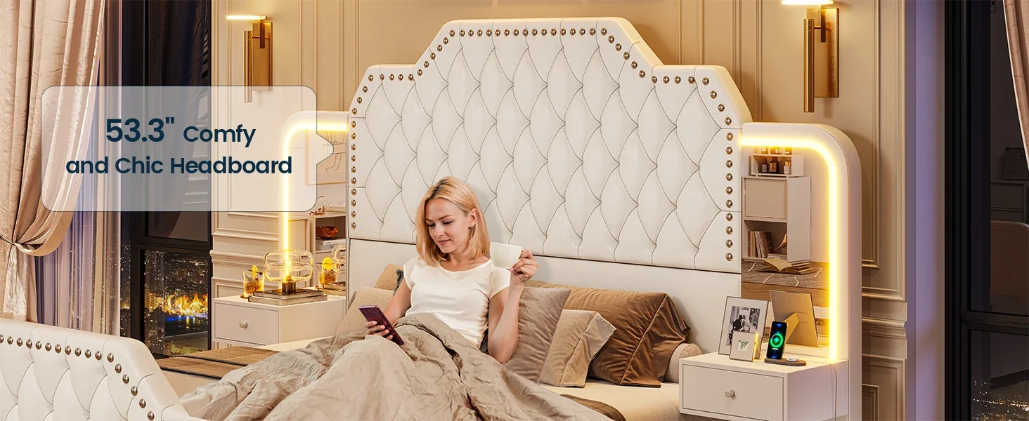PU Leather Upholstered Queen Bed Frame with Deep Button Tufted Headboard and Footboard