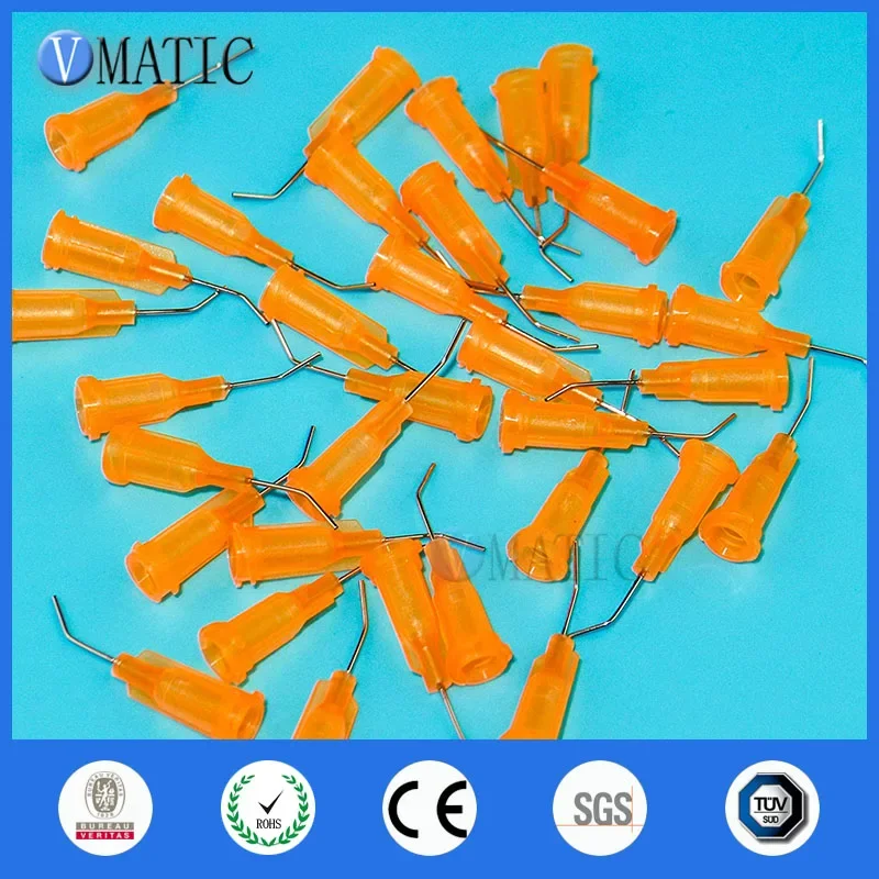 100PCS 23G Orange 0.5"tubing, 45degree bend TE Premier Bent Dispensing Tips Blunt End Stainless Steel Dispensing Tips