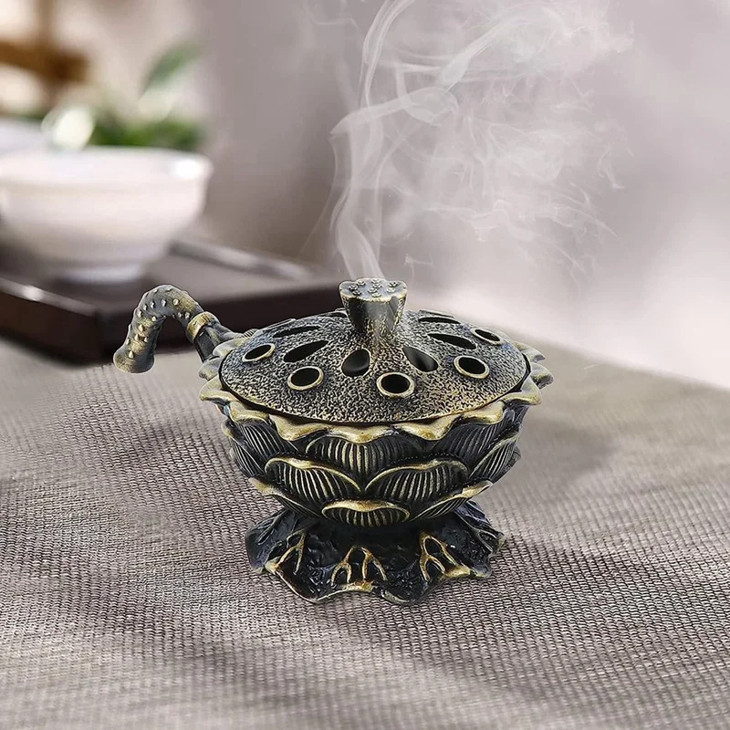 Frankincense Resin Burner Incencence Burner Lotus Incense Burner With  Handle , Lotus Shaped Holder Fit For Home Decoration