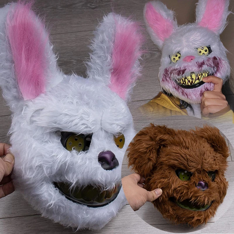 

Halloween Horror Bloody Head Cover Mask Rabbit Bear Cosplay Mask Halloween Carnival Costume Headgear Props Handmade Party Dance