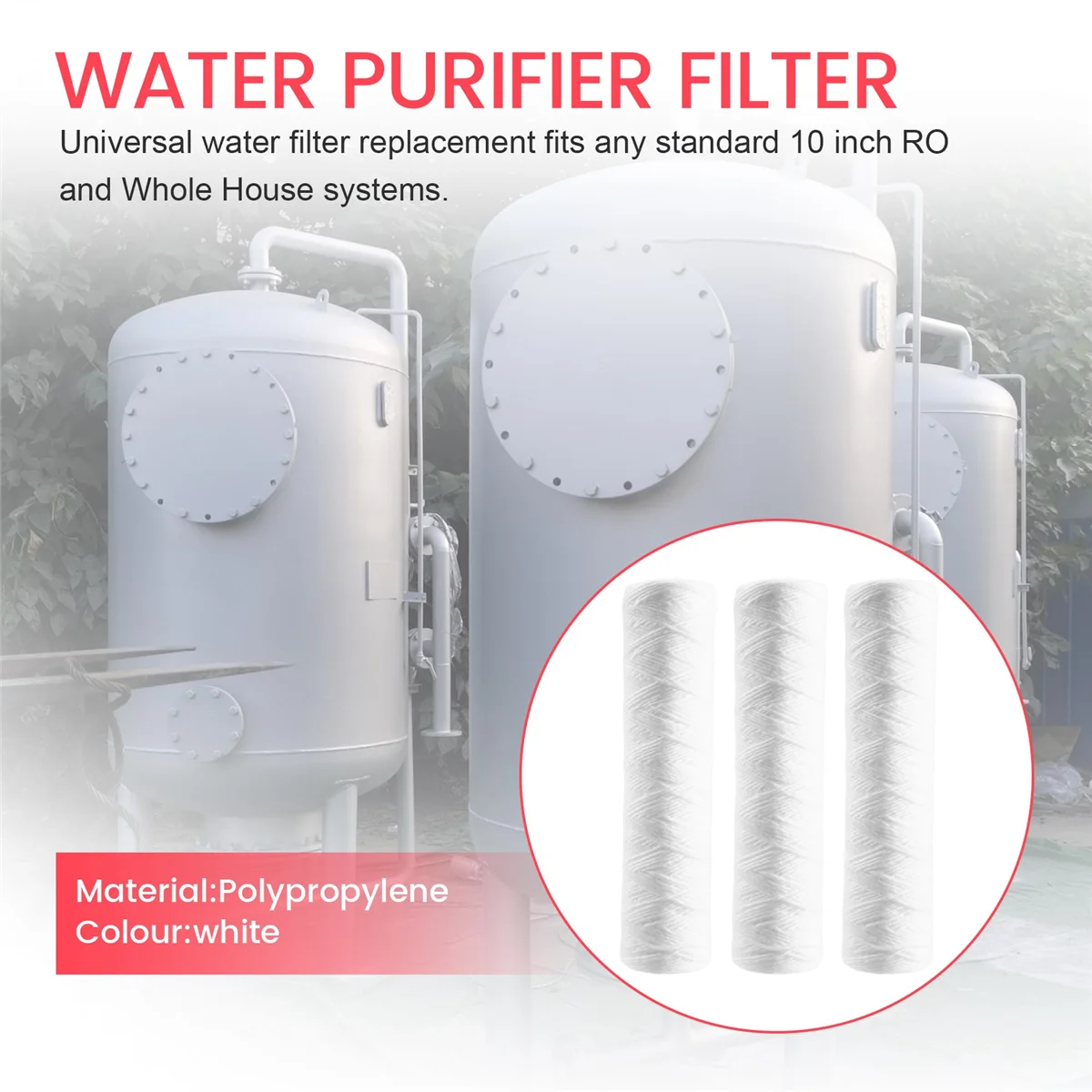 Water Purifier 10 Inch String Wound Filter 5 Micrometre PP Cotton Filter Sediment 3Pcs