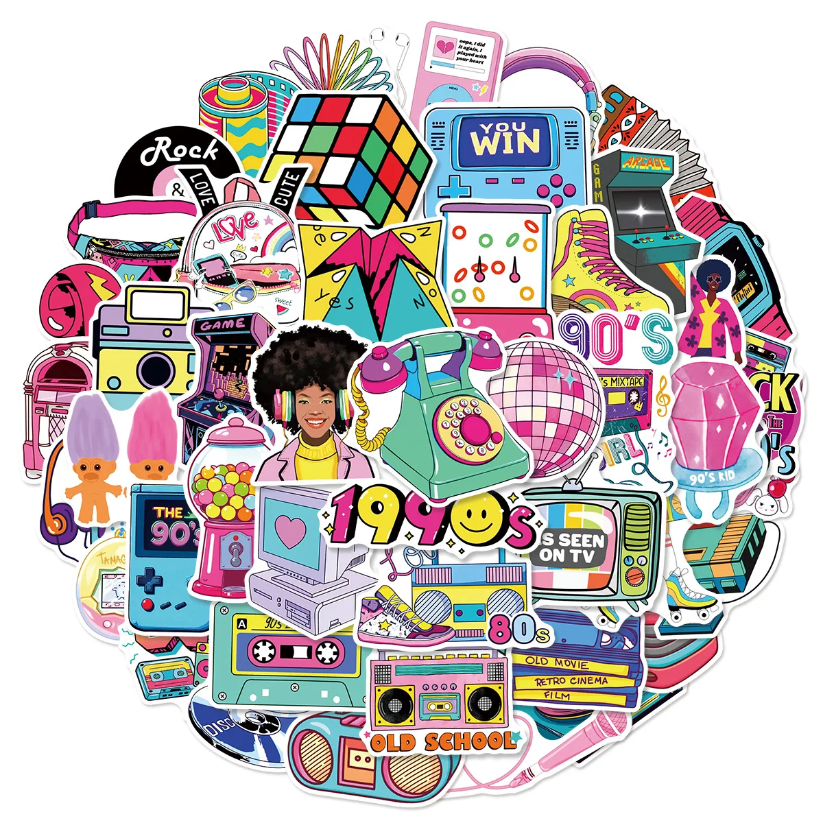 50Pcs 80s 90s Cartoon Stickers Retro Games Vinyl Waterproof for Laptop Phone Case Notebook Water Bottle DIY Stickers - 2