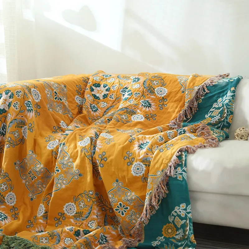 

Текстильное городское хлопковое Марлевое покрывало с кисточками и цветами для дивана двухстороннее всесезонное покрывало для дивана в европейском стиле одеяло полотенце