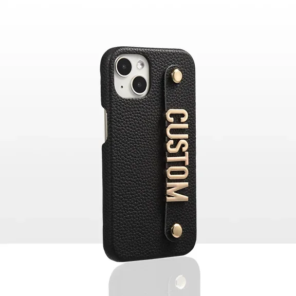 

Suitable for iPhone 15 personalized metal letter leather phone case 14 promax wrist strap holder 13 pro 12 11 protective case