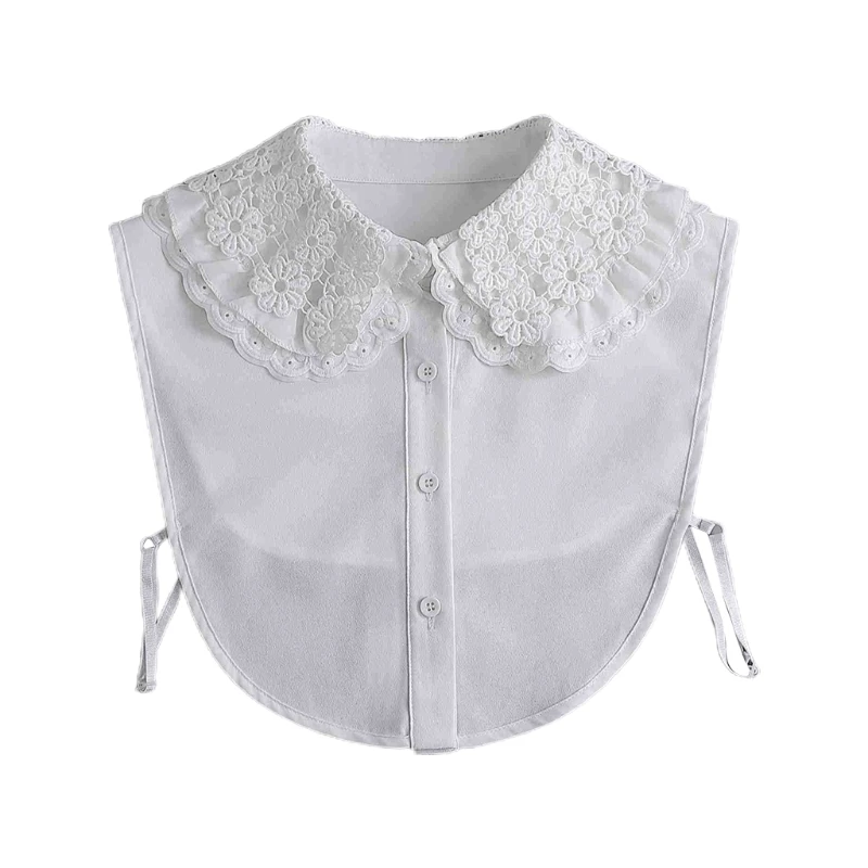 

Women Multi Layered Lapel Faux Collar Vintage for Doll White Half Shirt Blouse Dickey Hollow Out Embroidery Floral Crop