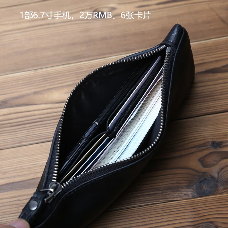 Leather Men's Wallet Natural Cowhide Clutch Bag Long Bank Card Bag Large Capacity Coin Purse Casual Men's Mobile Phone Bag NZPJ
