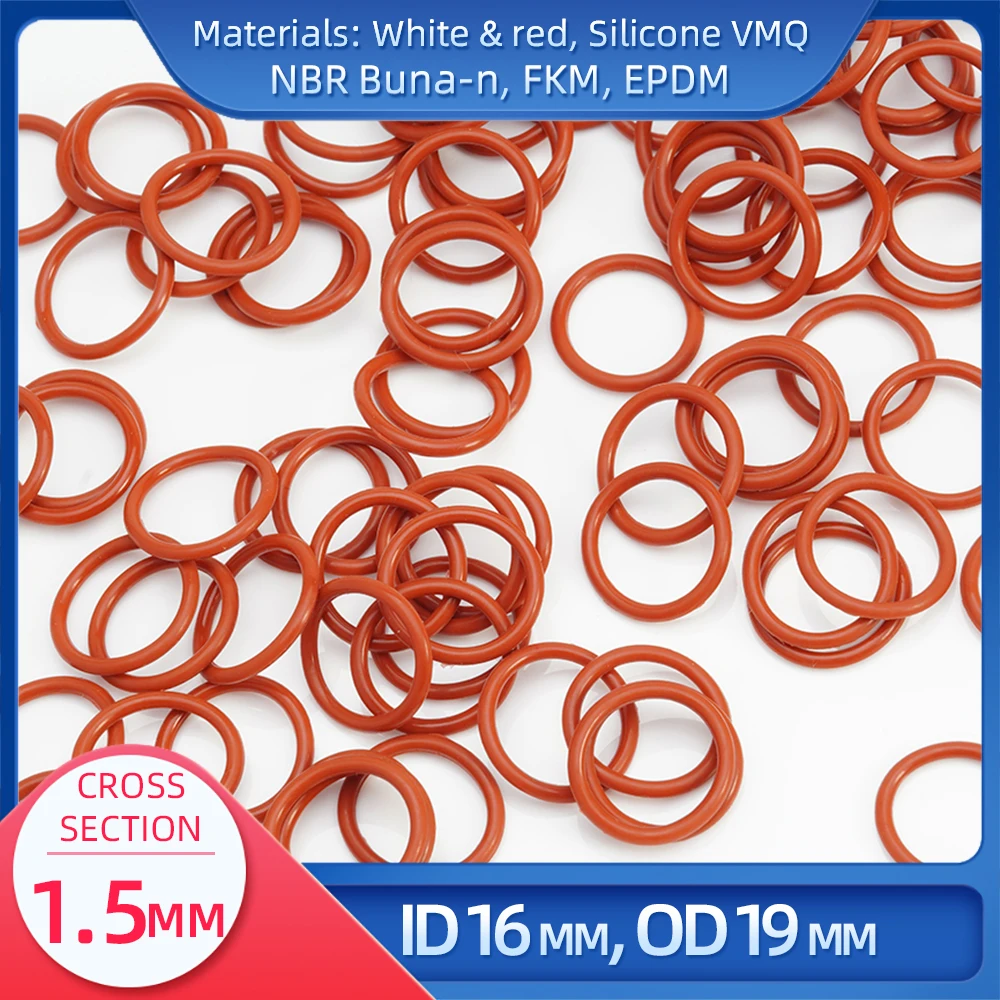 

O Ring CS 1.5mm ID 16 mm OD 19 mm Material With Silicone VMQ NBR FKM EPDM ORing Seal Gasket