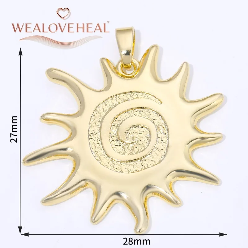 18K vergoldete runde Sonnen-Charms-Anhänger mit eingelegtem Zirkon, Herz/Kreuz/Engel-Anhänger für DIY-Halskette, Schmuckherstellung, Zubehör – Detail 33