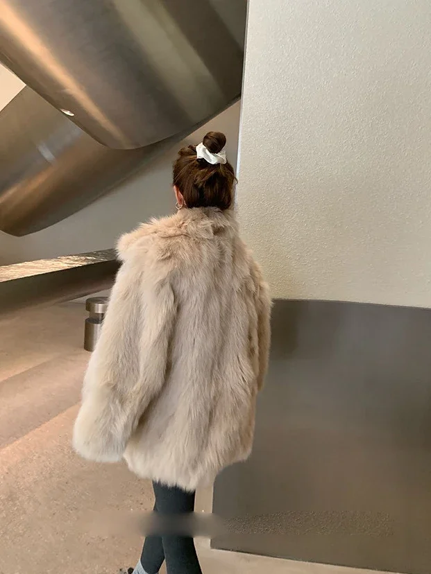 Motorcycle Women's Faux Fox Fur Coat Autumn and Winter New Streetwear Woman Long Sleeve Mid-length Furry Plush Jacket Feminino