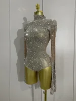 Sparkle Rhinestones Long Sleeve Gloves Stretch Bodysuits 2025 Women Evening Luxury Birthday Party Sexy Nightclub Stage Costumes - Image 2
