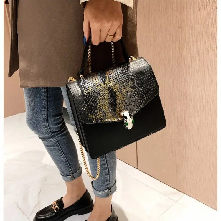 

Soft Handbag Women's 2023 New Snakeskin Double-Layer Small Square Bag Heavy Chain Crossbody Shoulder Fashionable Trendy Bag