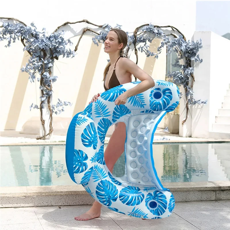 Pool Floats Adult with Adjustable Canopy Inflatable Chair Float With Cup Holder Headrest for Summer Beach Swimming Pool Party 2