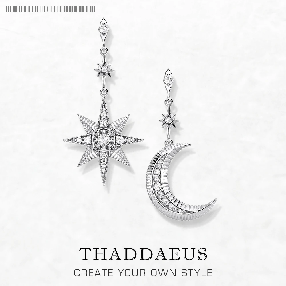 Drop Earrings Magical Star & Moon Drop Earrings Sterling Silver 925 Vintage Gift For Women