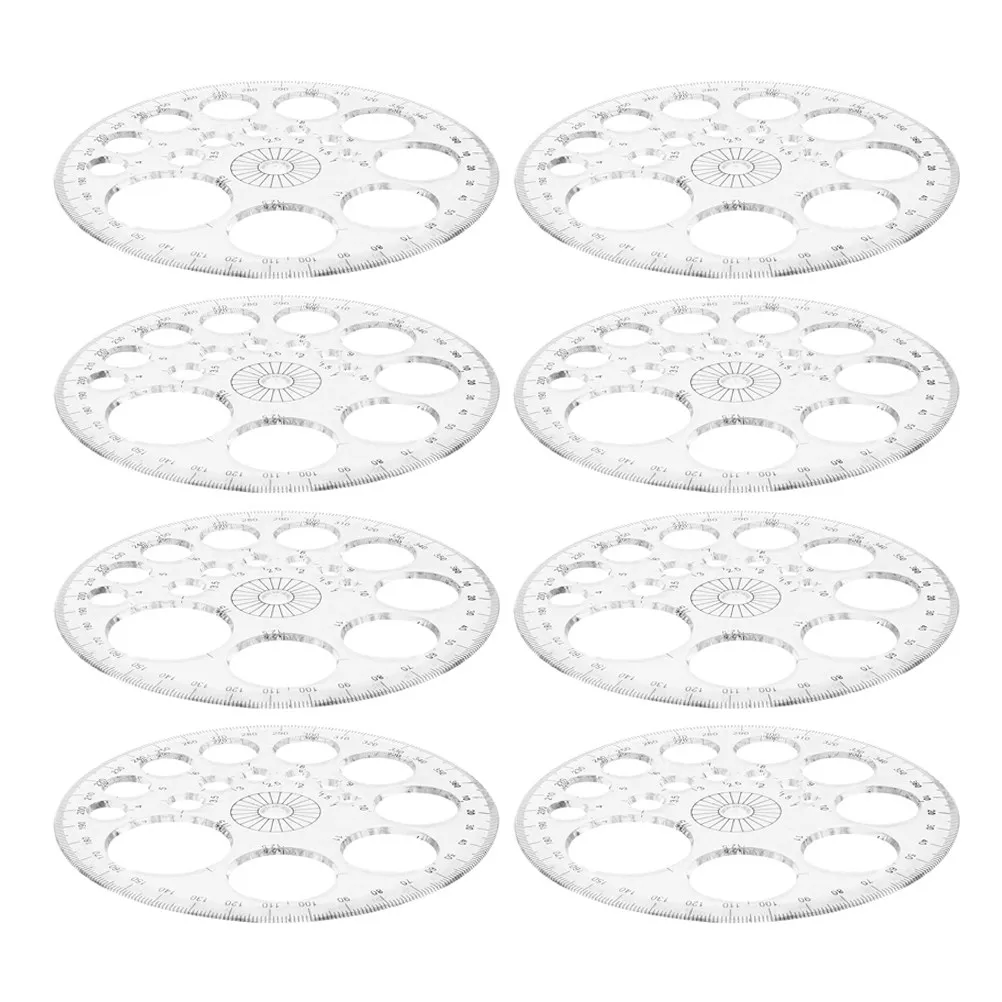 8Pcs 360도 원형 각도기 플라스틱 기하학 측정 도구 드로잉 제도 디자인을 위한 전문적인 투명 각도기