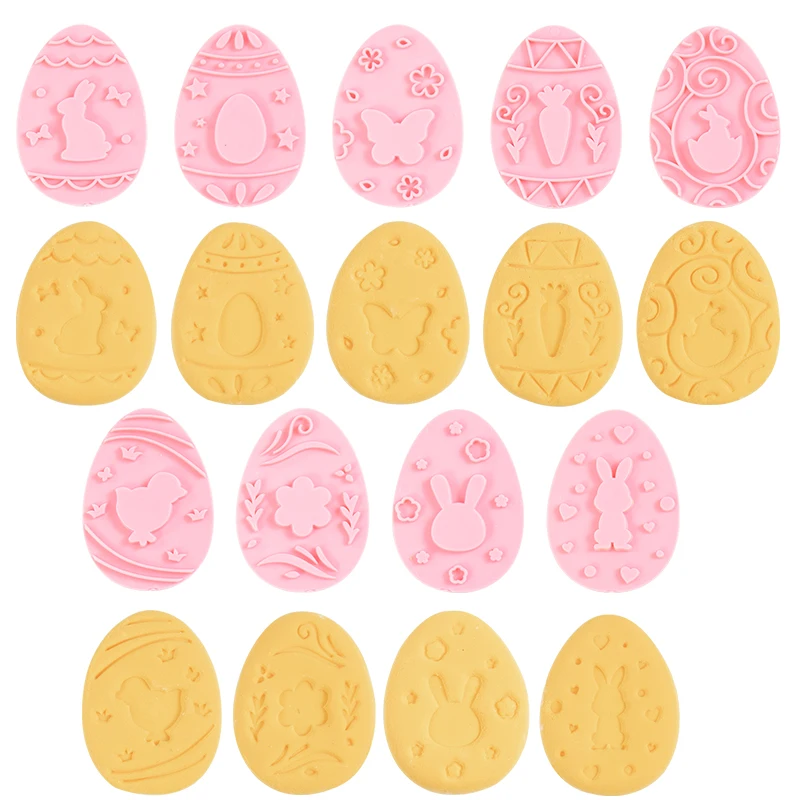 9pcs/set Easter Rabbit Biscuit Mold Plastic Bunny Egg Cookie Cutter Stamp Embosser DIY Baking Tools Easter Party Cake Decorating
