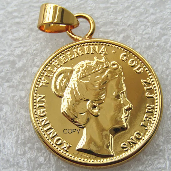 Coin Pendant Netherlands 1898 Wilhelmina I 10 Gulden Gold/Silver Plated Copy