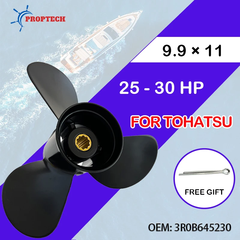 Outboard Motor Propeller 3 Blade 10 Spline Fits 25 HP 30 HP Aluminium Alloy Boat Accessories For Tohatsu 9.9 x 11