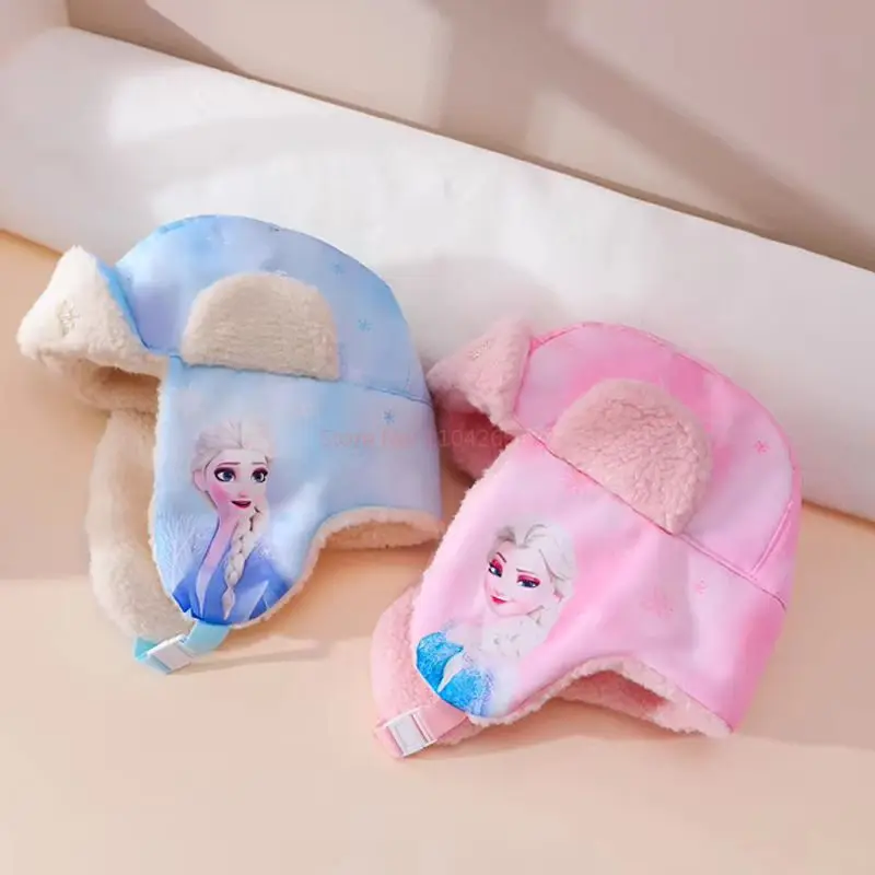 Anime cartoon Princess Elsa children's hat girl thick ear protection warm winter 2024 new sweet and cute velvet Lei Feng hat 5