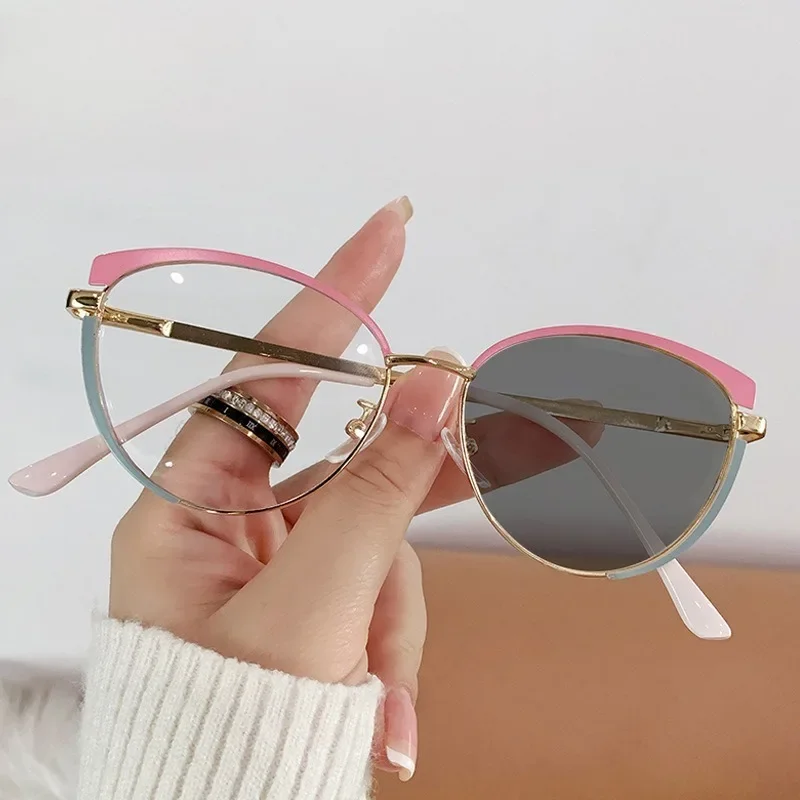 패션 빈티지 안티 블루 라이트 안경, 고양이 눈 삼각형 선글라스, 눈 보호 안경, 여성용 변색 안경