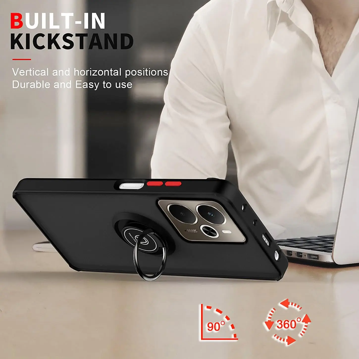 Shockproof Armor Matte Case with Magnetic Ring Stand Holder