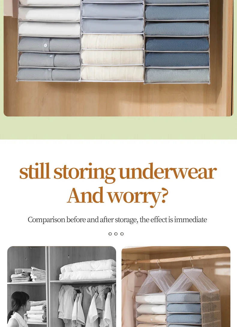 Description Picture 3 of itemHanging Wardrobe Clothing Storage Bag Jeans Shirt Storage Rack Hanging Closet Storage Bag Foldable Clothes Organizer