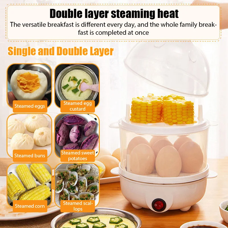 Electric Egg Boiler Multifunctional Double Layers Egg Cooker Mini Steamer Corn Milk Cooker Kitchen Cooking Breakfast Machine