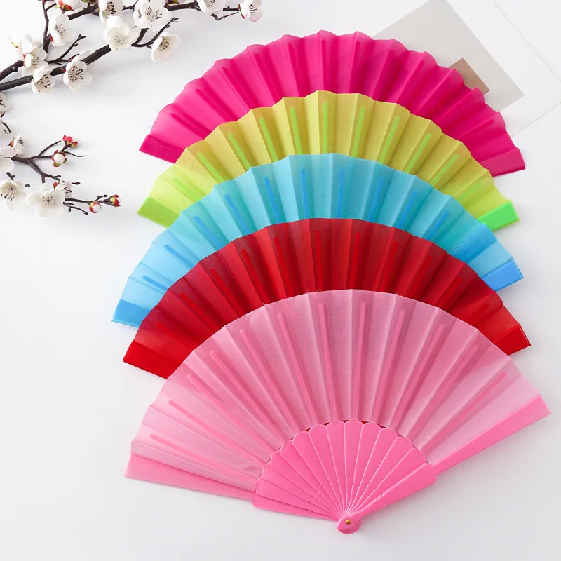 Folding Fan Classical Plastic Hand Held Dancing Fan Chinese Style Room Decoration Gift Craft Performances Fan Wedding Supplies